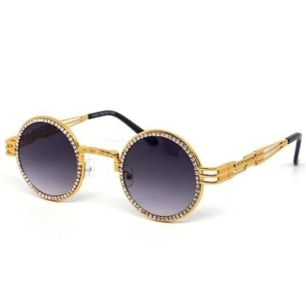 Rhinestone Sunglasses Round Steampunk Style‎ Gold Frame Men's Fashion Shades New